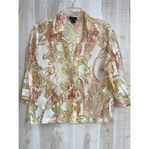 West End Y2K Gypsy Poet Chiffon Organza Lightweight Floral Blouse Sheer Shirt L